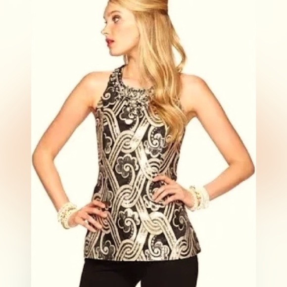 LILLY PULITZER Embellished Tropic Top Metallic Brocade Size 6 Rhinestones EUC - Picture 1 of 10